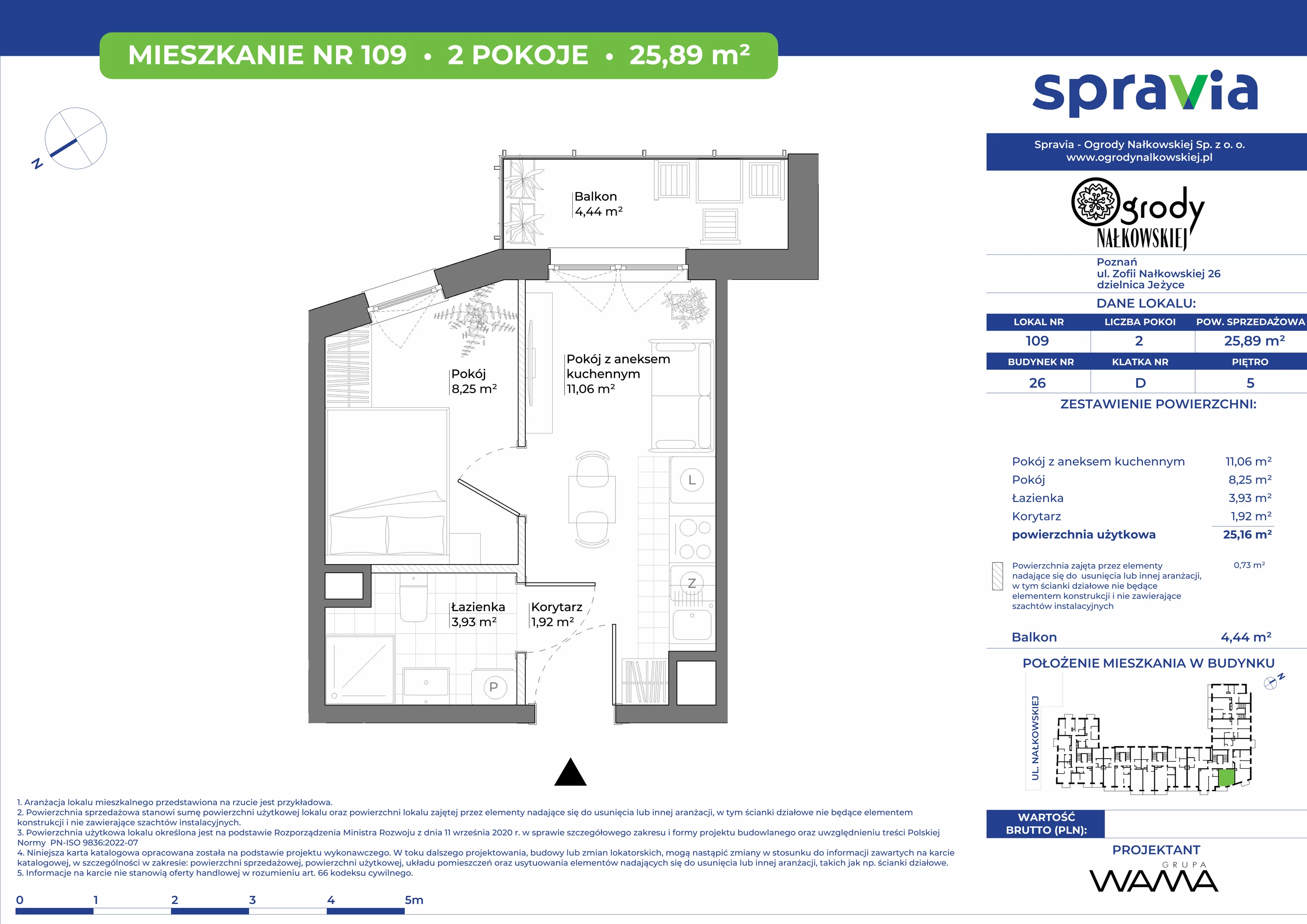 2 pokoje, mieszkanie 25,89 m², piętro 5, oferta nr 26-109, Ogrody Nałkowskiej, Poznań, Ogrody, ul. Nałkowskiej 24, 26